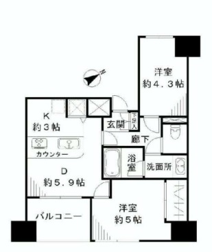 ウィン千駄木 301階 2LDKの間取り