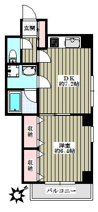 カルム播磨坂 3階 1DKの間取り