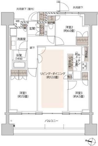 ザ・パークハウス本郷 3階 3LDKの間取り