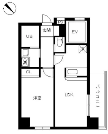 スカイコート後楽園WEST 3階 1Kの間取り