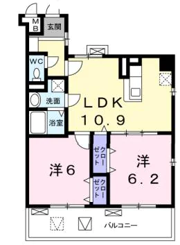 GROUND WELL 3階 2LDKの間取り