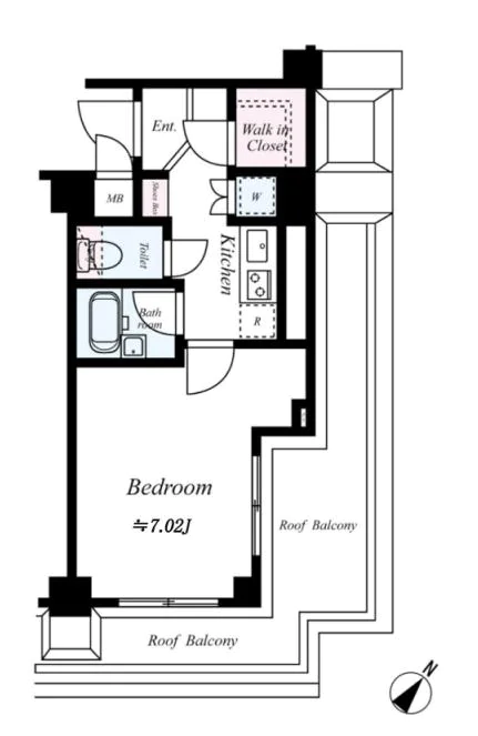 ミリオンガーデン小石川 5階 1Kの間取り