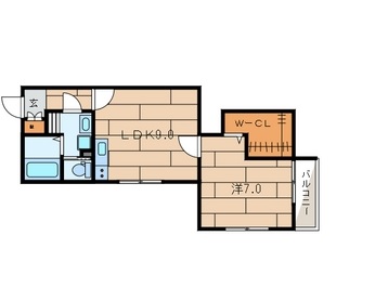 プランドール春日 2階 1LDKの間取り