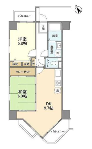 フローラント駒込 2階 2LDKの間取り