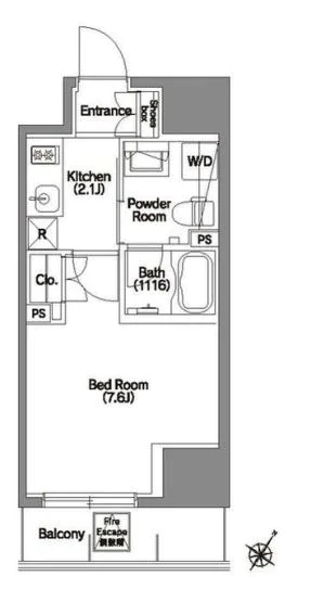 ELSTANZA(エルスタンザ)文京根津 2階 1Kの間取り