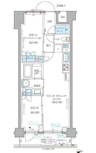 【新築】パークアクシス文京本郷 4階 2LDKの間取り
