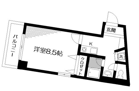 サンピア西須賀 2階 1Kの間取り