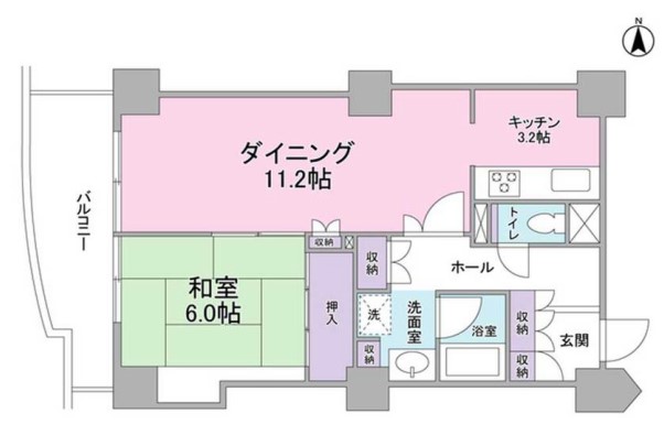 文京グリーンコートビュータワー本駒込 20階 1LDKの間取り