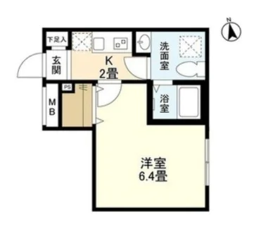 【築浅】ウェルスクエアイズム文京小日向 2階 1Kの間取り