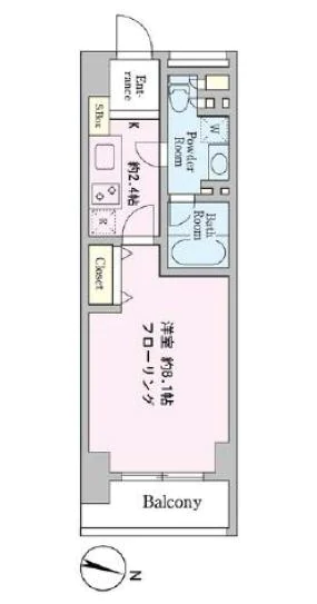 グランプラス千駄木 3階 1Kの間取り