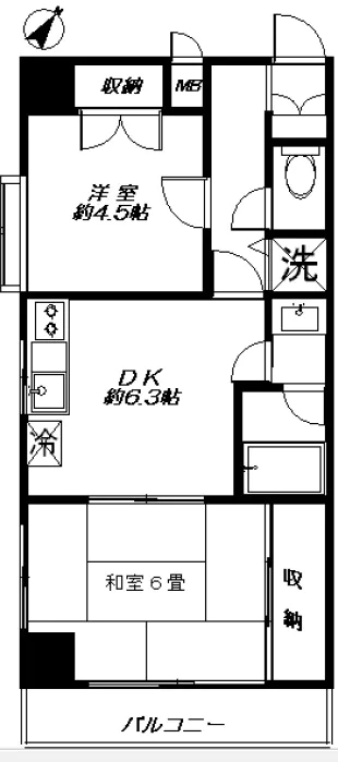 ハイネス文京本駒込 2階 2DKの間取り