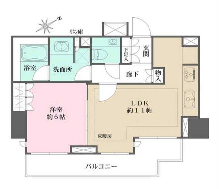 パークハウス小石川 5階 1LDKの間取り