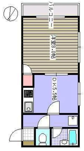 エルシオン弥生 2階 1DKの間取り