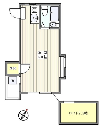 千石ハイム 2階 1Rの間取り