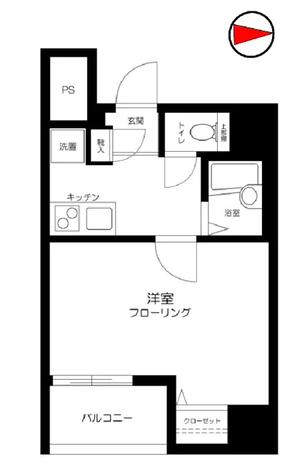 スカイコート文京湯島 5階 1Kの間取り