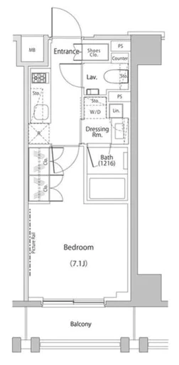 ザ・パークハビオ文京江戸川橋 9階 1Kの間取り