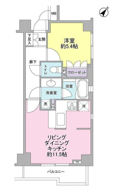 サンピエス根津 4階 1LDKの間取り