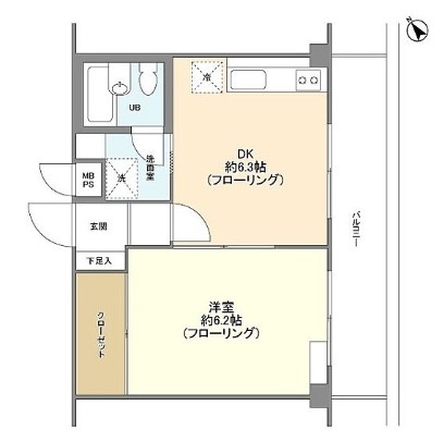 ハイネス小石川 6階 1DKの間取り