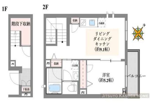 ピオニー小石川 2階 1LDKの間取り