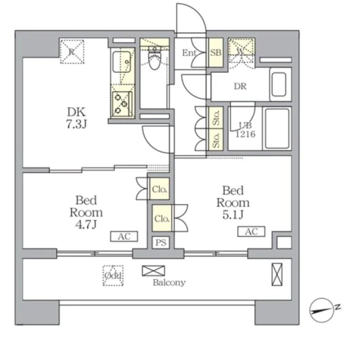 【新築】ザ・ライオンズフォーシア文京湯島 13階 2DKの間取り