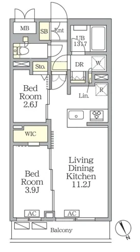 【新築】アジールコート後楽園 1階 2LDKの間取り