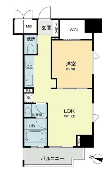 ベルファース本郷弓町 8階 1LDKの間取り