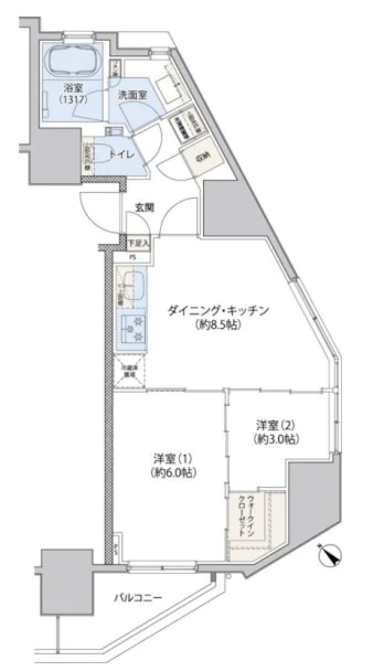 レジディア文京小石川Ⅱ（旧クレヴィアリグゼ小石川） 11階 2DKの間取り