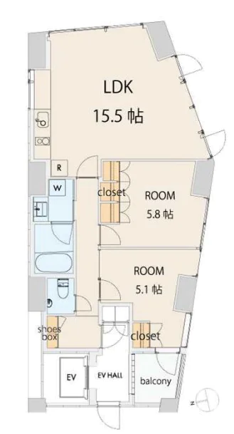 エスセナーリオ本郷三丁目 8階 2LDKの間取り