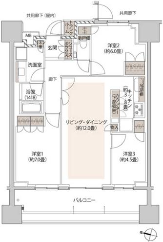 ザ・パークハウス本郷 8階 3LDKの間取り