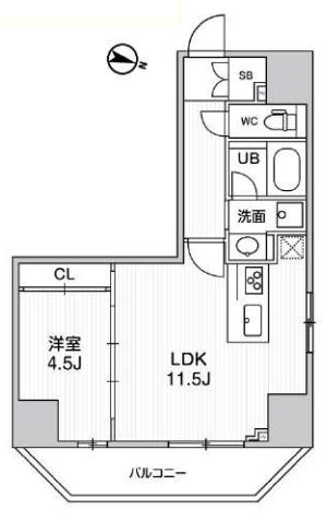 シーズンフラッツ文京東大前 12階 1LDKの間取り