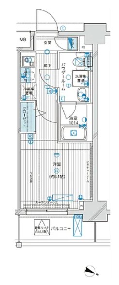 メインステージ白山Ⅱ 4階 1Kの間取り