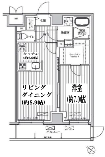 レジデンスゆたて 1階 1LDKの間取り