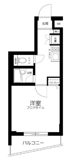 パークウェル文京千石 5階 1Kの間取り