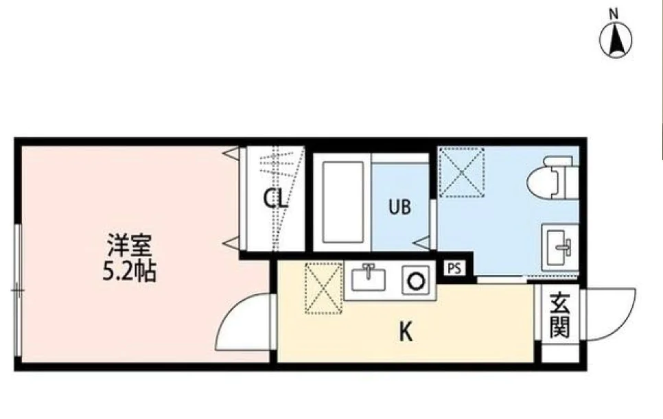 ジュネ谷中 2階 1Kの間取り