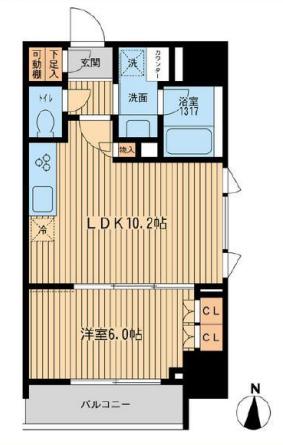 ルフォンプログレ上野入谷 2階 1LDKの間取り