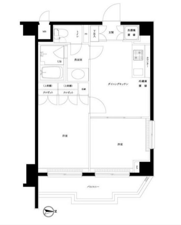 ルーブル飯田橋 3階 2DKの間取り