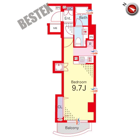 アクロス文京 4階 1Rの間取り
