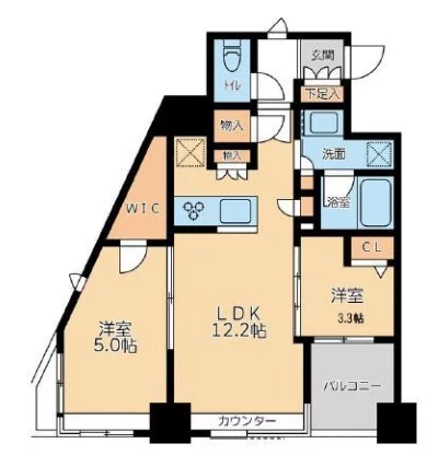 グランカーサ文京千石 9階 2LDKの間取り