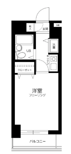 【分譲賃貸】アドリーム千駄木 6階 1Kの間取り