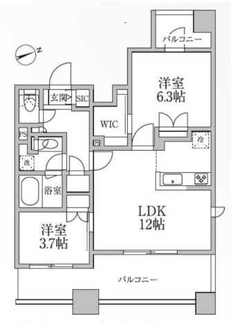 レジディア新御徒町Ⅱ 11階 2LDKの間取り