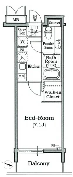 レジディア文京本駒込 7階 1Kの間取り