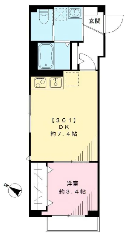 【築浅】フォルトゥーナ千駄木 3階 1DKの間取り