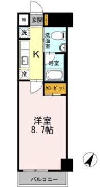 カスタリア神保町 2階 1Kの間取り