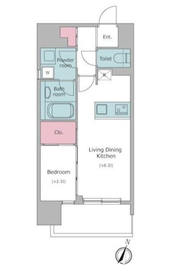 【築浅】デュオフラッツ飯田橋EAST（DUO FLATS Iidabashi EAST） 4階 1LDKの間取り