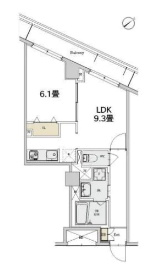 カスタリア本駒込 3階 1LDKの間取り