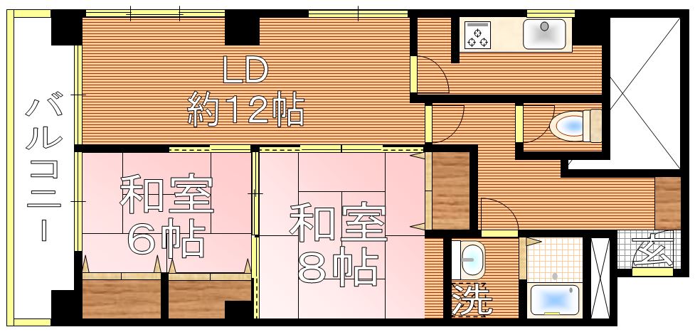 六番町ステートビル 3階 2LDKの間取り