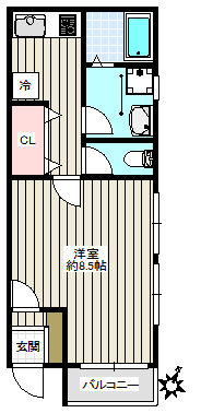 向丘ドブリデン 3階 1Kの間取り