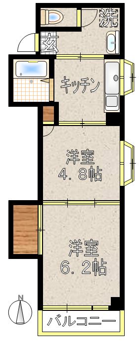 サンライト近江 2階 2Kの間取り