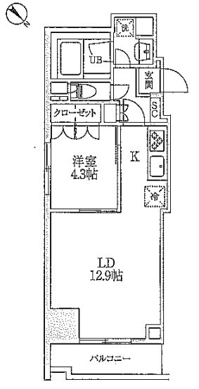 レジディア文京本郷Ⅲ 9階 1LDKの間取り