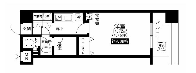 レジディア上野池之端 4階 1Kの間取り